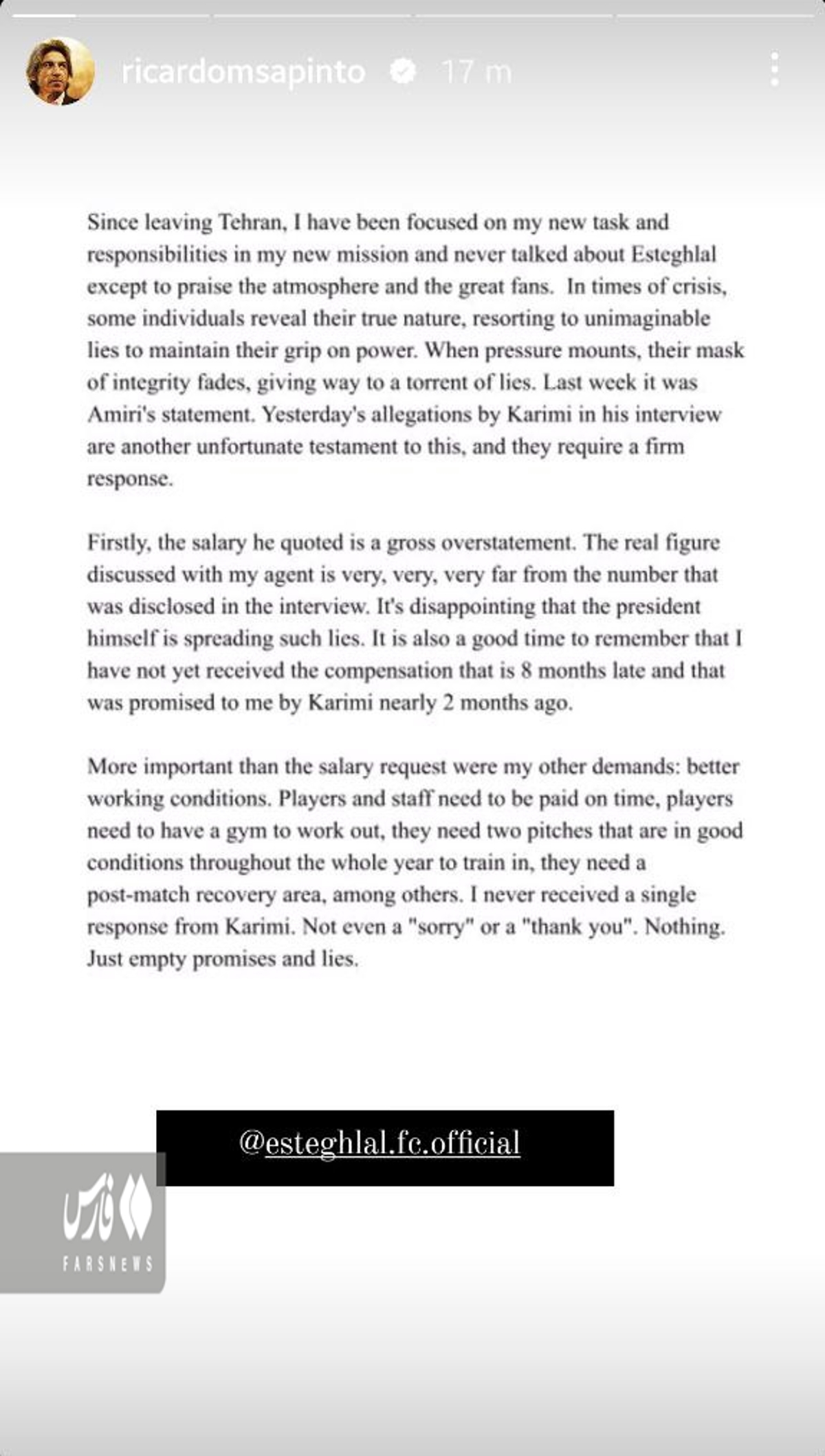 ساپینتو به سیم آخر زد: فقط وعدههای توخالی و دروغ شنیدم ساپینتو به سیم آخر زد: فقط وعدههای توخالی و دروغ شنیدم