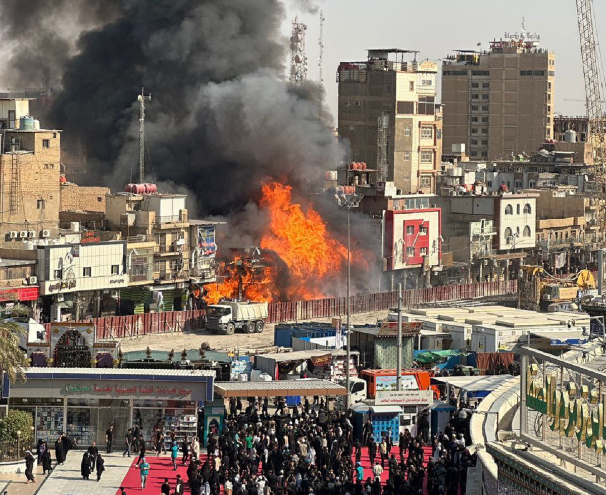 آتش‌سوزی مهیب در اطراف حرم‌های کربلا