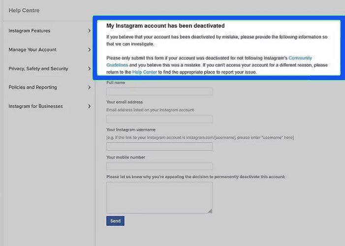 بازیابی اینستاگرام ریپورت شده