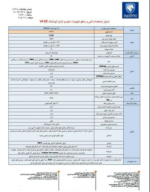 معرفی تارا V۴ اتوماتیک تیپ LX