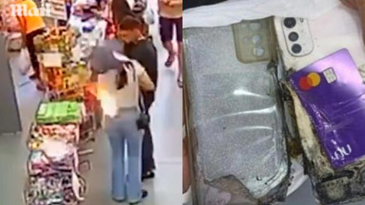 لحظه وحشتناک منفجر شدن موبایل در جیب زن جوان