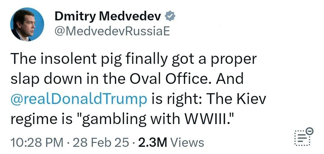 تقدیر توییتری مدودف از ترامپ به خاطر برخوردش با زلنسکی