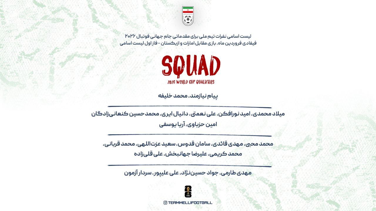 لیست اولیه تیم ملی برای دو دیدار با امارات و ازبکستان