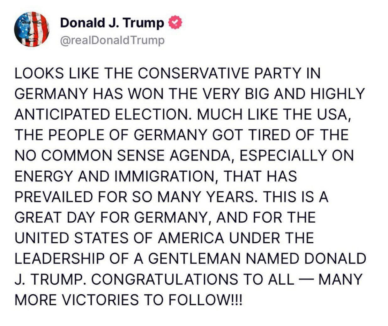 ️خوشحالی ترامپ از نتایج انتخابات آلمان