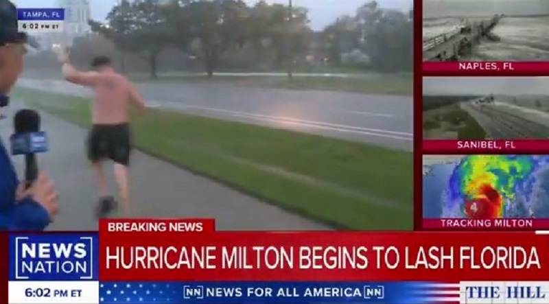 ببینید| صحنه عجیب ورزش کردن مرد فلوریدایی بدون توجه به طوفان میلتون