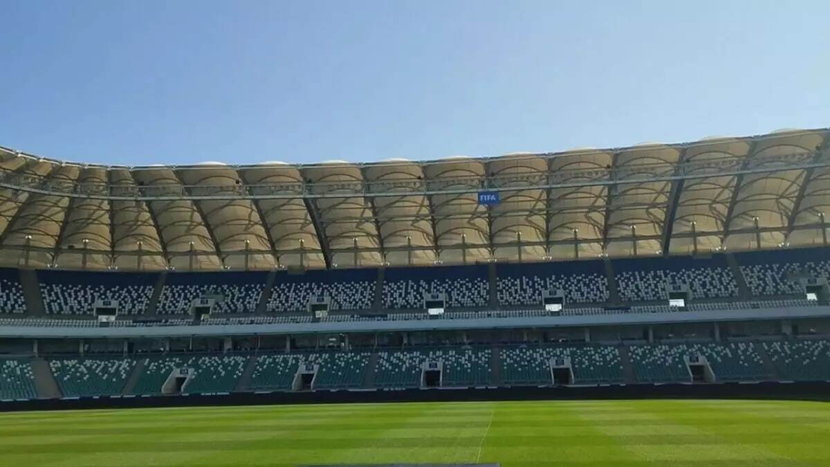 نمایی از ورزشگاه زیبای بنیادکار ازبکستان در آستانه دیدار با ایران نمایی از ورزشگاه زیبای بنیادکار ازبکستان در آستانه دیدار با ایران