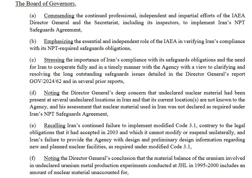 متن کامل پیش نویس قطعنامه ضد ایرانی ارائه شده به شورای حکام / به ایران تا بهار ۱۴۰۴ مهلت داده شد