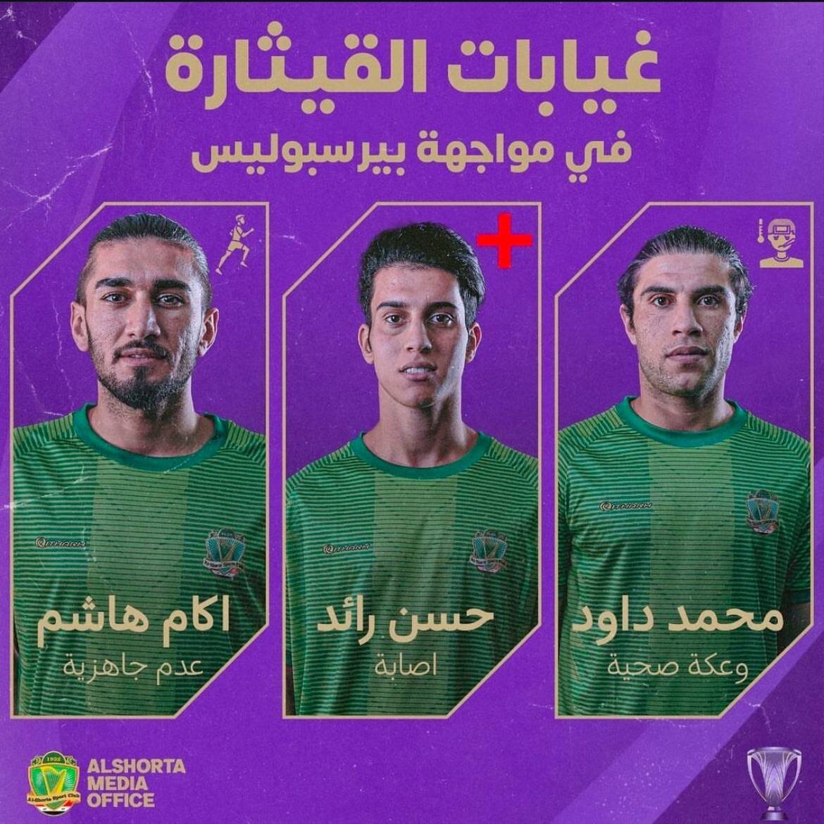 غیبت ۳ بازیکن الشرطه در بازی با پرسپولیس غیبت ۳ بازیکن الشرطه در بازی با پرسپولیس