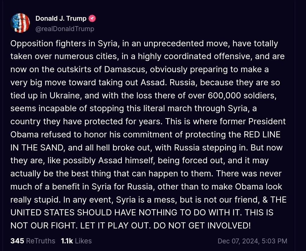 اولین واکنش ترامپ به اتفاقات سوریه: بگذار وقایع آشکار شوند؛ دخالت نکن