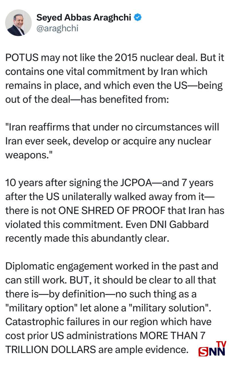  عراقچی: گزینه نظامی وجود ندارد، چه رسد به راه‌حل نظامی