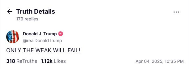 ترامپ: فقط ضعیفها شکسته میشوند ترامپ: فقط ضعیفها شکسته میشوند