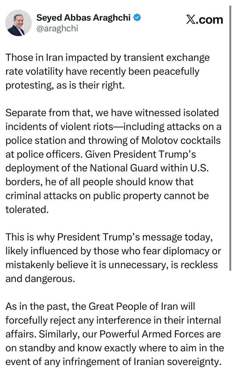 عراقچی: در صورت نقض حاکمیت ایران، نیرو‌های مسلح ما دقیقاً می‌دانند کجا را هدف قرار دهند