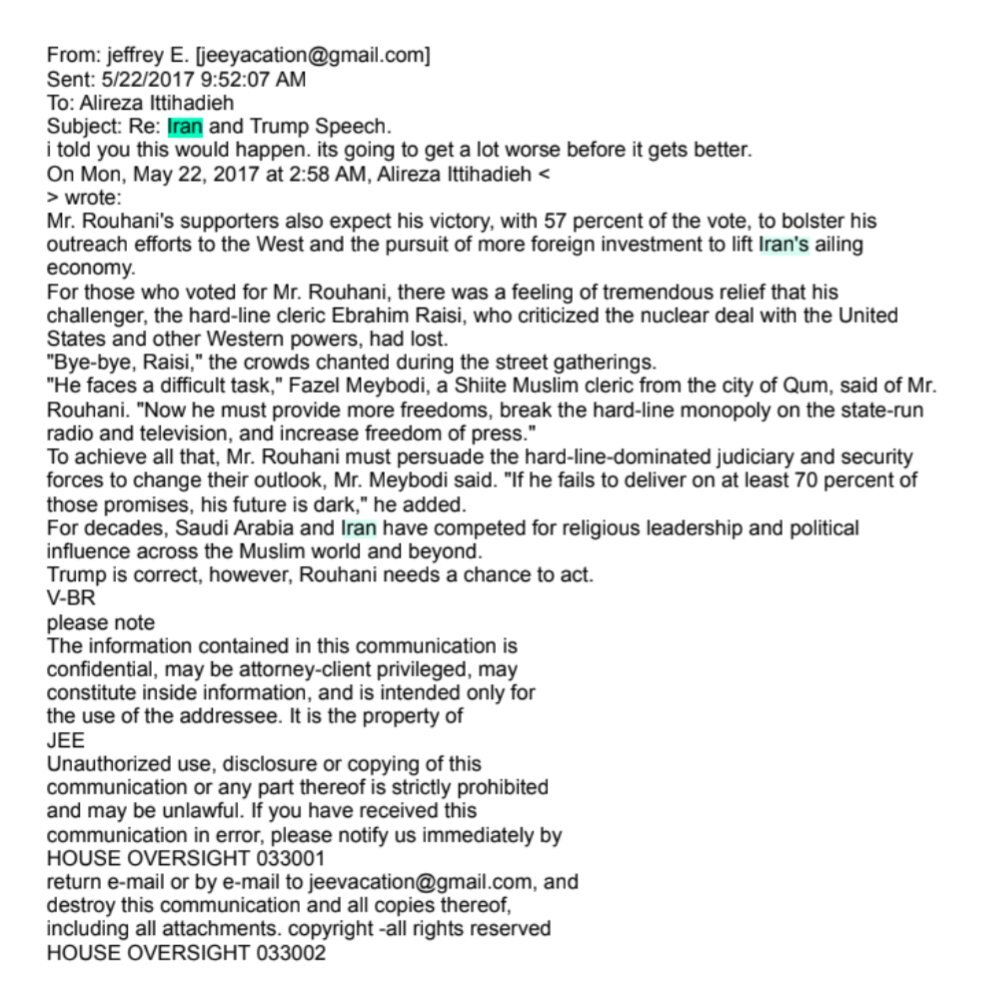 افشای مکاتبات یک تاجر ایرانی با جعفری اپستین