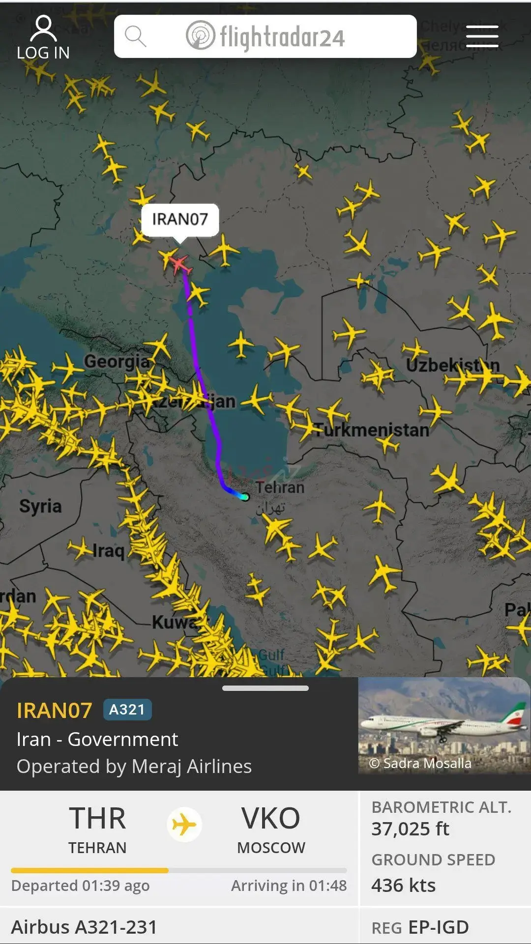 پرواز غیرمنتظره هواپیمای ریاست جمهوری ایران به مقصد مسکو
