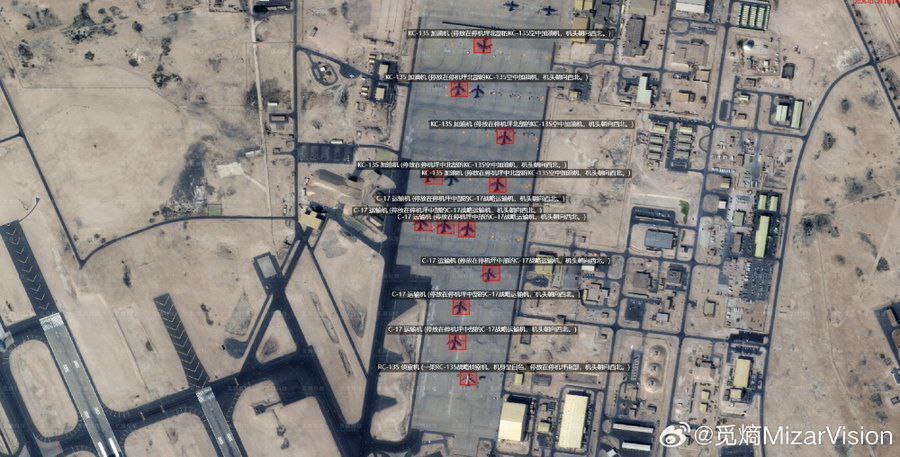 افزایش قابل توجه استقرار هواپیماهای ترابری و سوخت‌رسان های آمریکایی در پایگاه العدید قطر