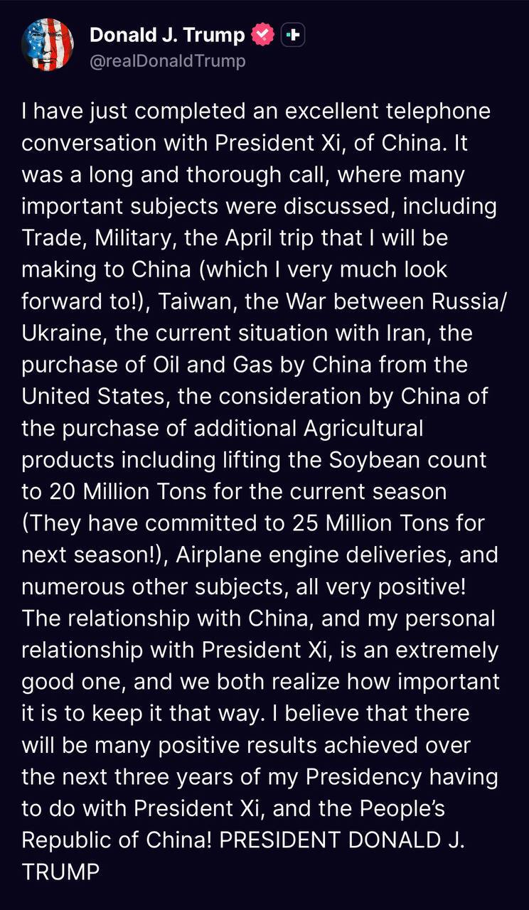 ترامپ: یک گفتگوی تلفنی عالی با شی درباره ایران و مسائل اقتصادی انجام دادم