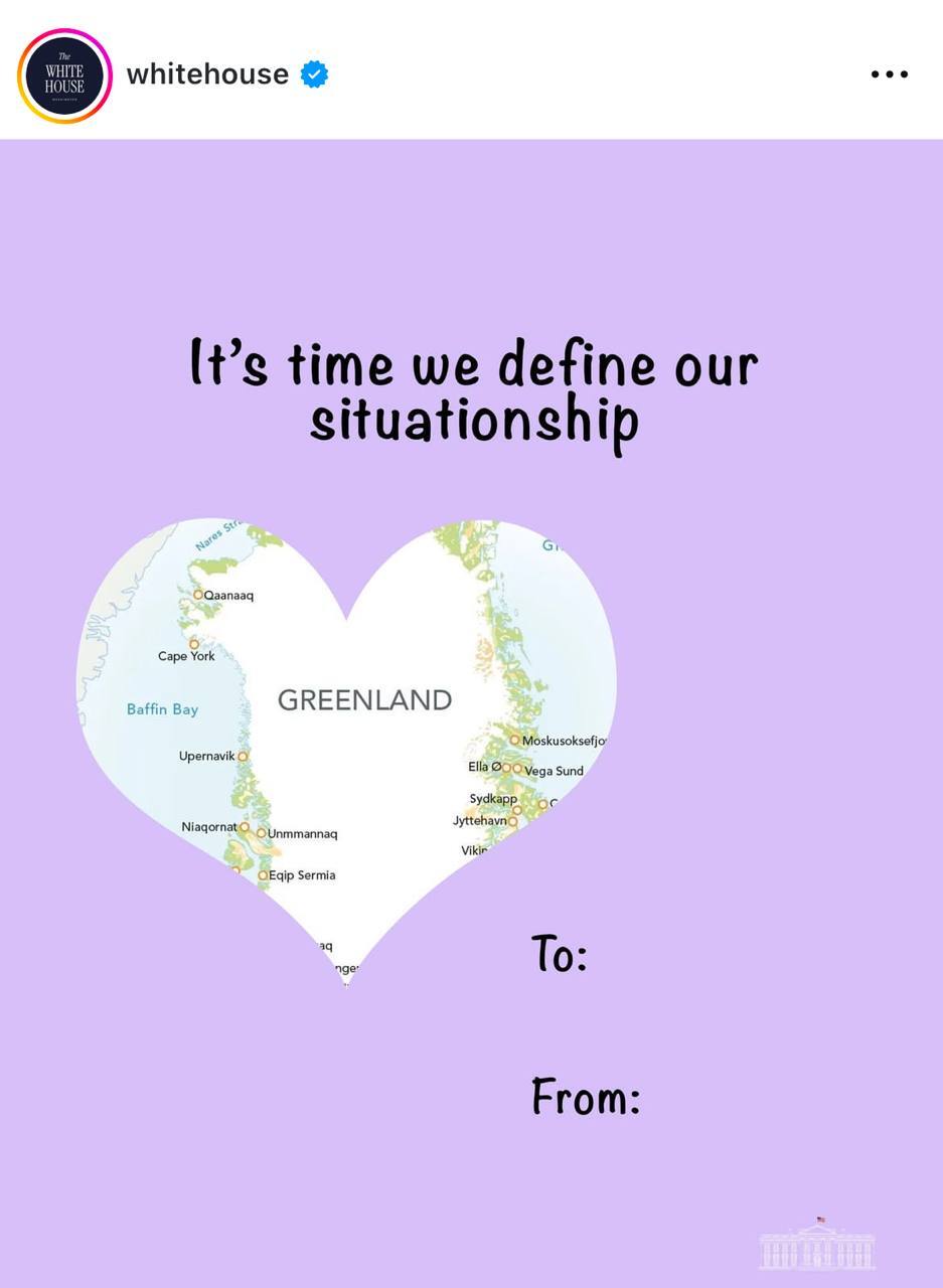 پست عجیب کاخ سفید در اینستاگرام به مناسبت ولنتاین| شوخی زشت ترامپ با گرینلند و مادورو