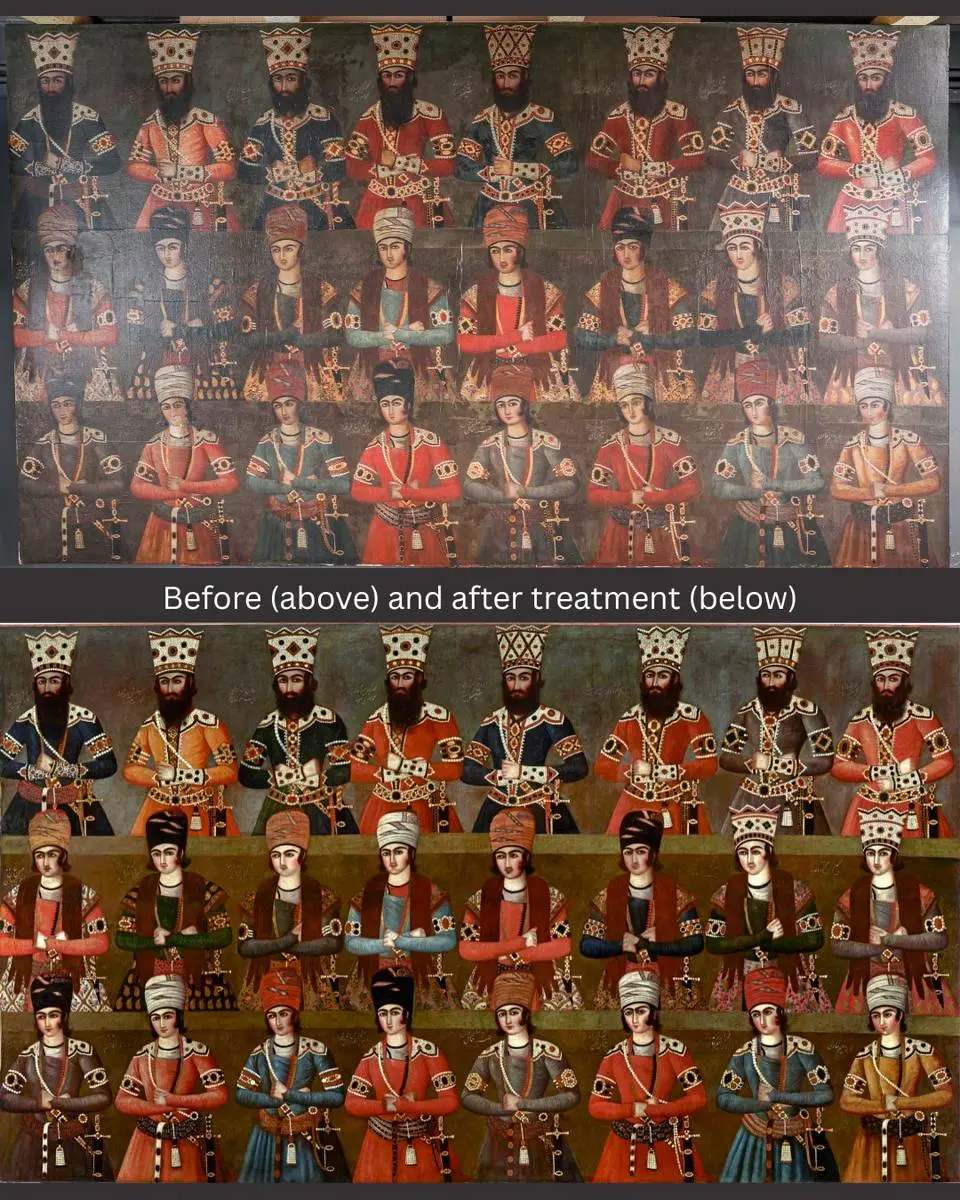 تصاویر؛ مرمت نقاشی تاریخی دوران فتحعلی شاه قاجار پس از ۲۰۰ سال