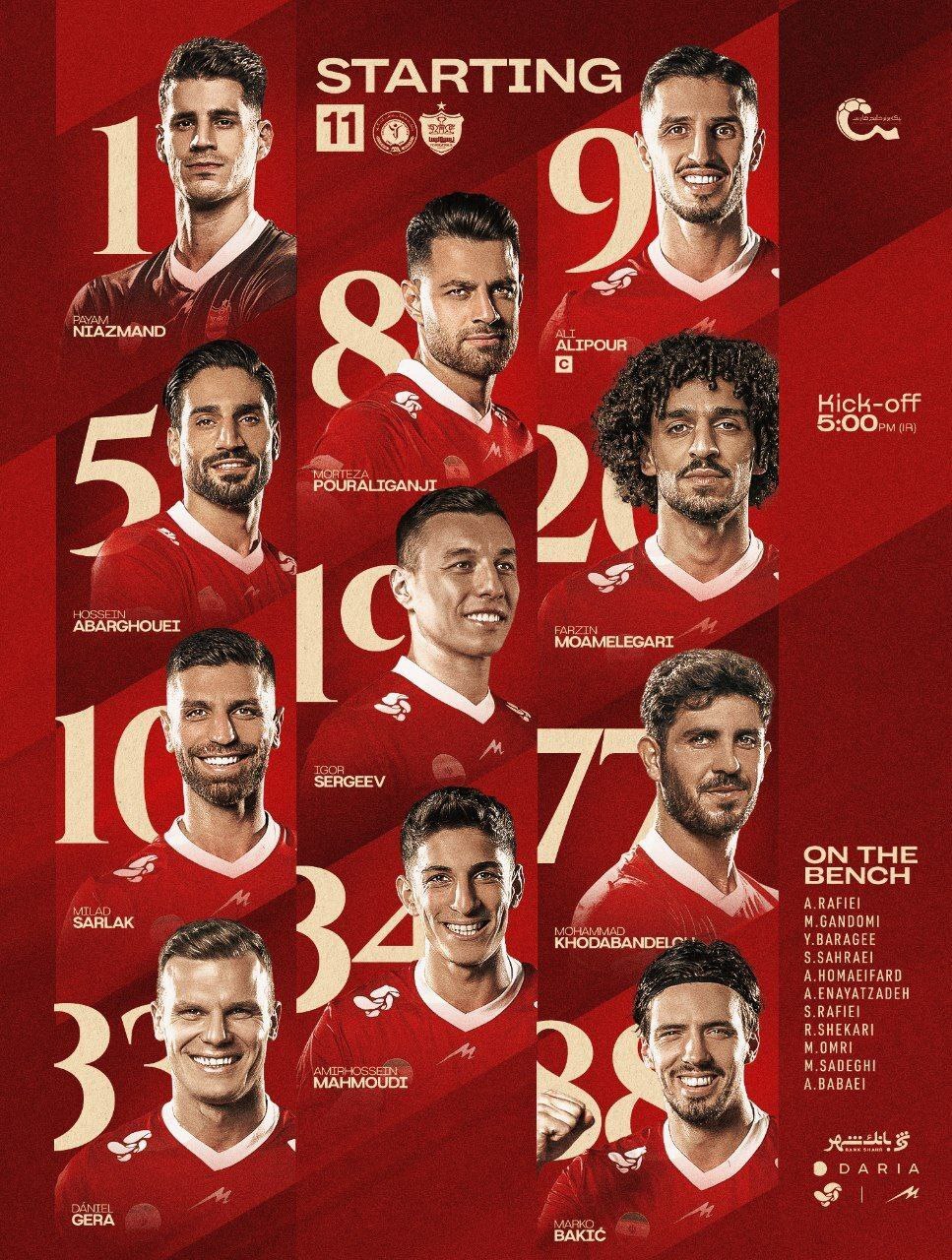 ترکیب تیم‌های گل‌گهر و پرسپولیس