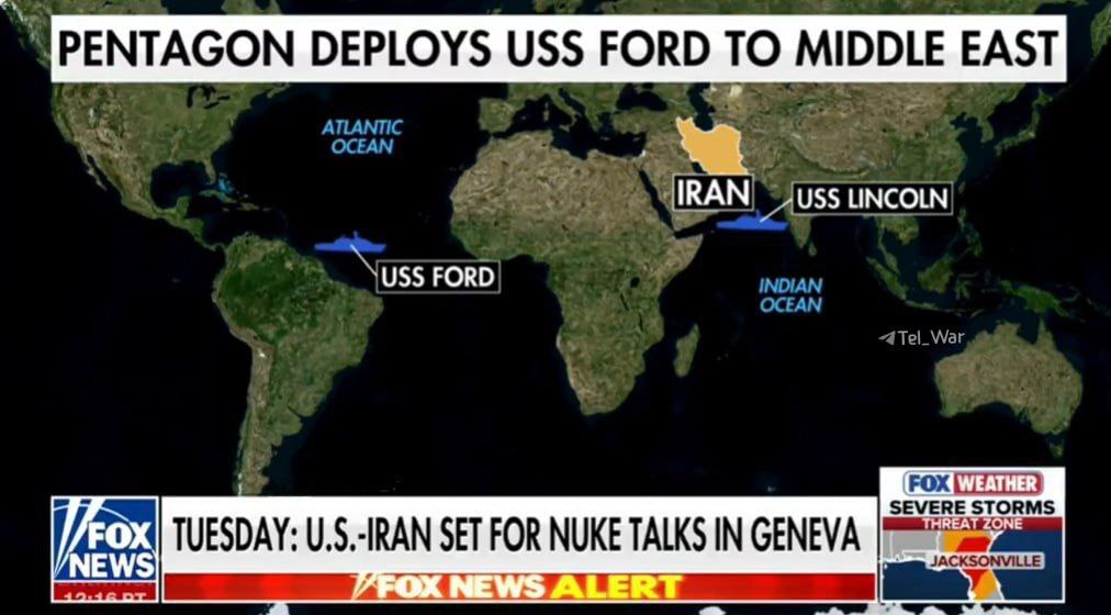 تصویر فاکس نیوز از موقعیت فعلی «ناو جرالد فورد» حین حرکت به سمت خاورمیانه تصویر فاکس نیوز از موقعیت فعلی «ناو جرالد فورد» حین حرکت به سمت خاورمیانه