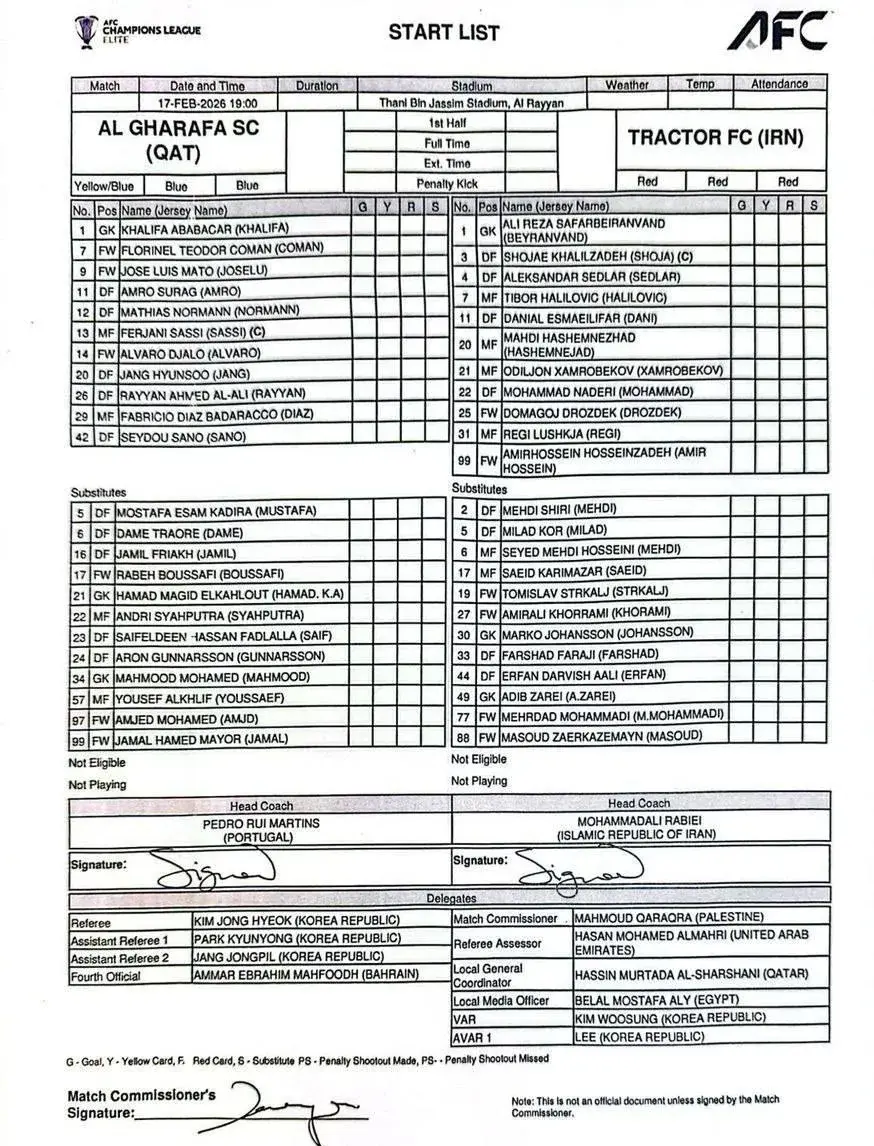اعلام ترکیب تراکتور و الغرافه | ربیعی روی نیمکت