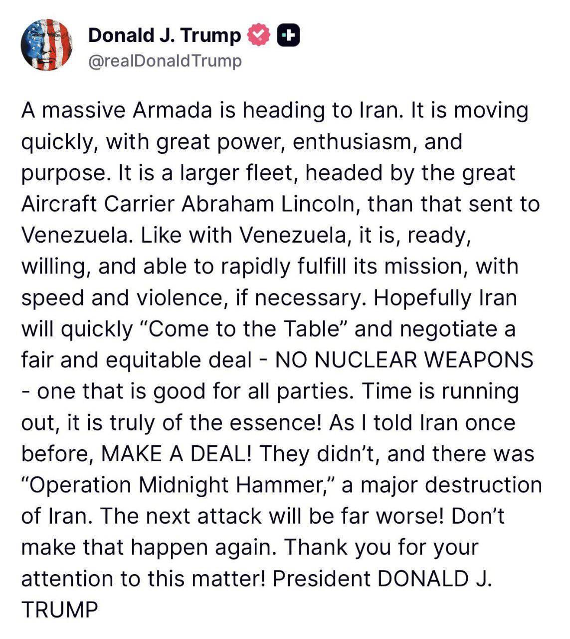 ادعای ترامپ: یک ناوگان عظیم به سمت ایران در حرکت است | حمله بعدی بسیار بدتر خواهد بود ترامپ