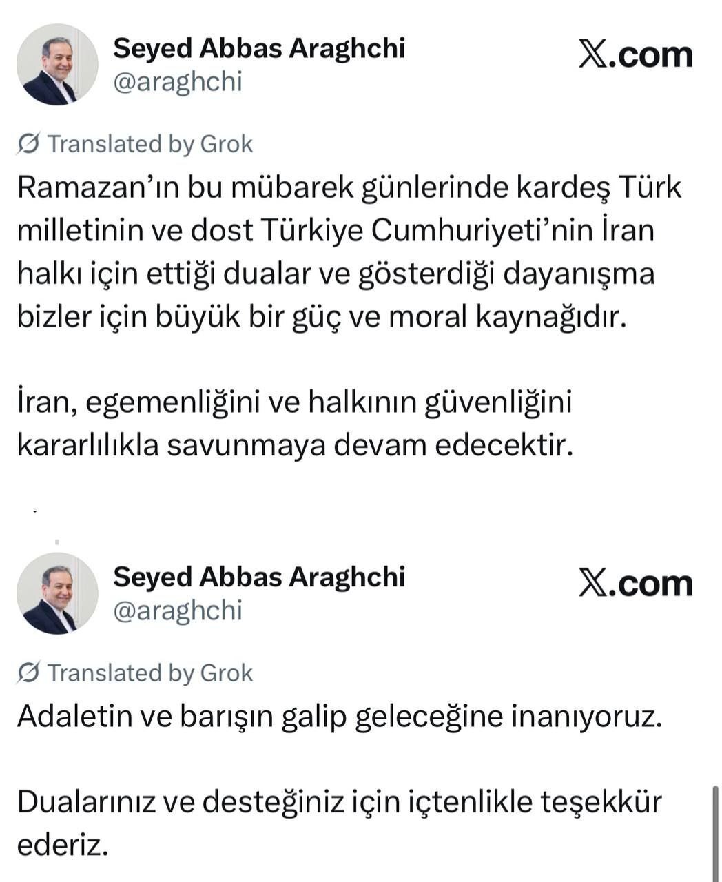 قدردانی عراقچی از ابراز همبستگی دولت و ملت ترکیه با مردم ایران