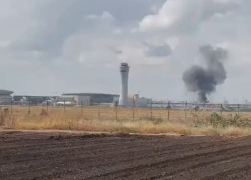 ببینید| چاله به جا مانده از برخورد موشک در فرودگاه بن‌گوریون