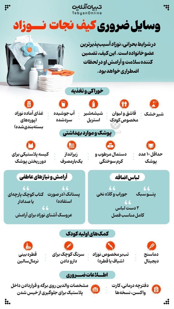 اینفوگرافی| وسایل ضروری کیف نجات نوزاد