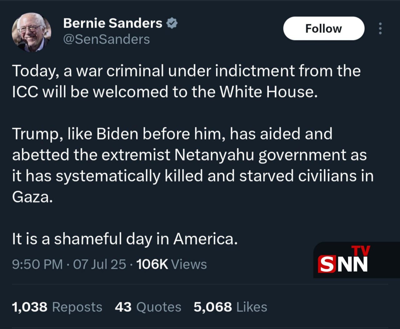 واکنش برنی سندرز به دیدار ترامپ با نتانیاهو