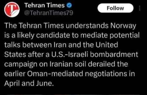ادعای تهران تایمز: نروژ میزبان مذاکرات ایران و آمریکا خواهد بود