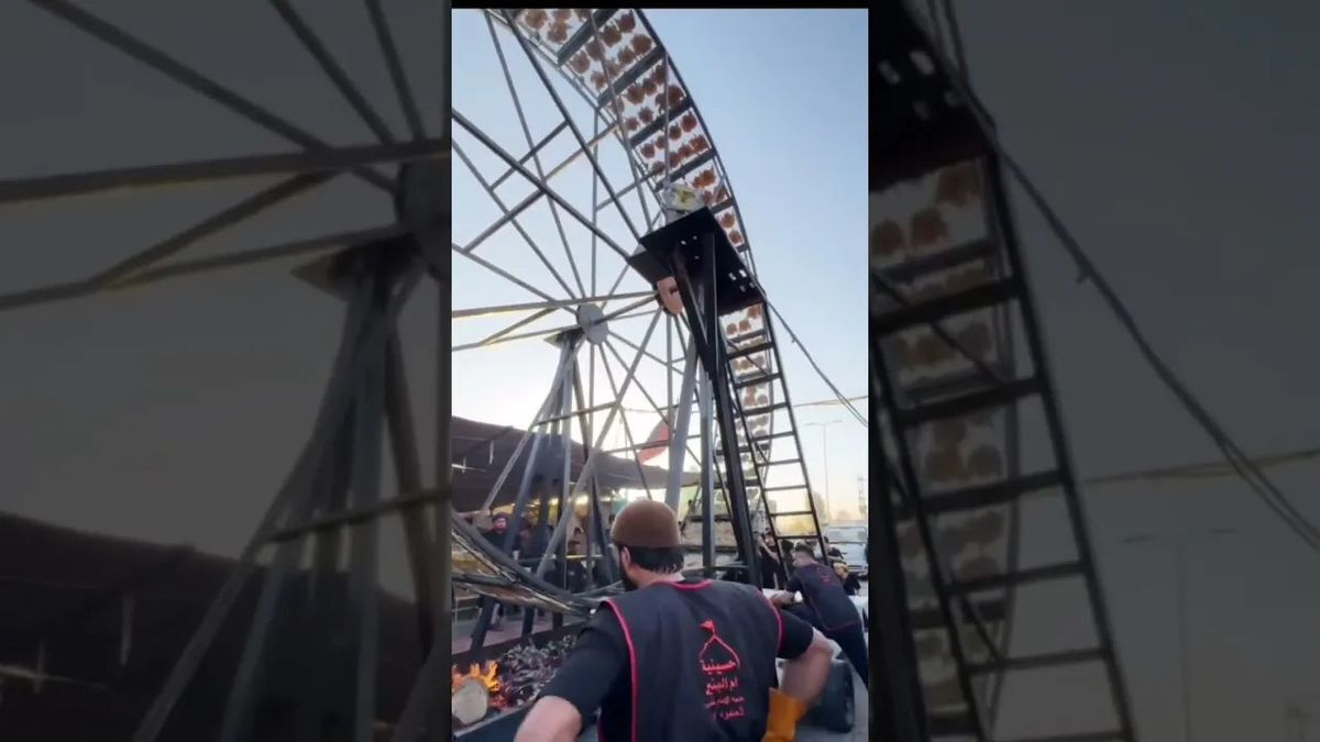 ببینید| کباب کردن مرغ به شکل چرخ و فلک در پیاده روی اربعین!