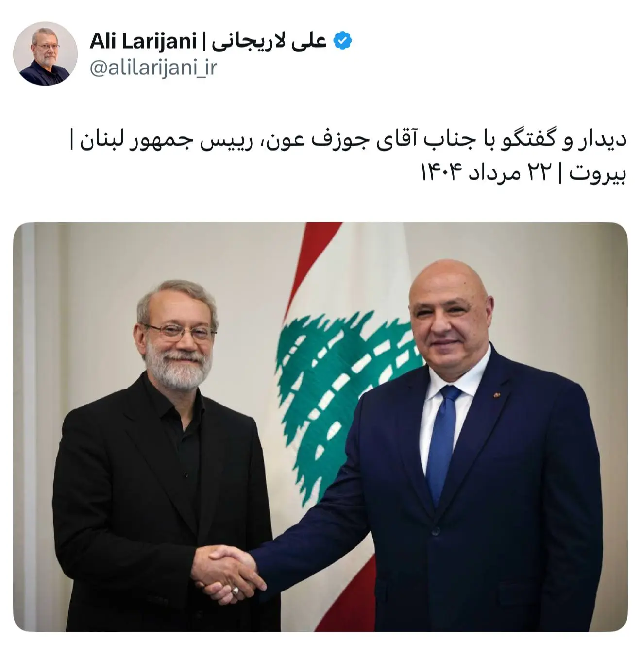 جزئیات دیدار لاریجانی با رئیس‌جمهور لبنان