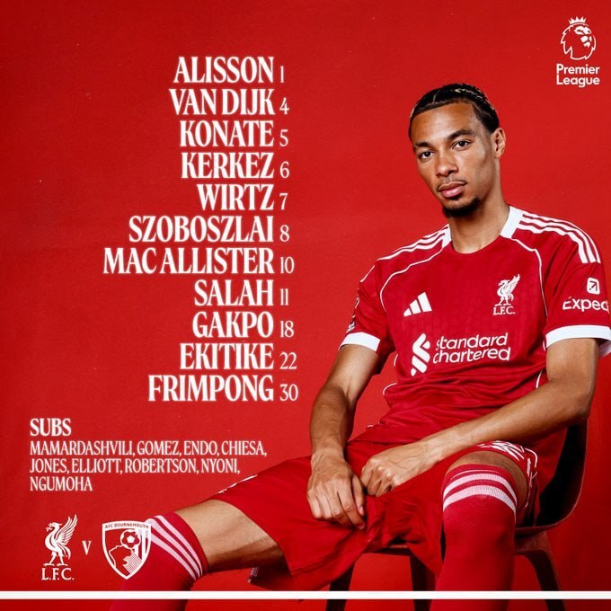 ترکیب لیورپول مقابل بورنموث