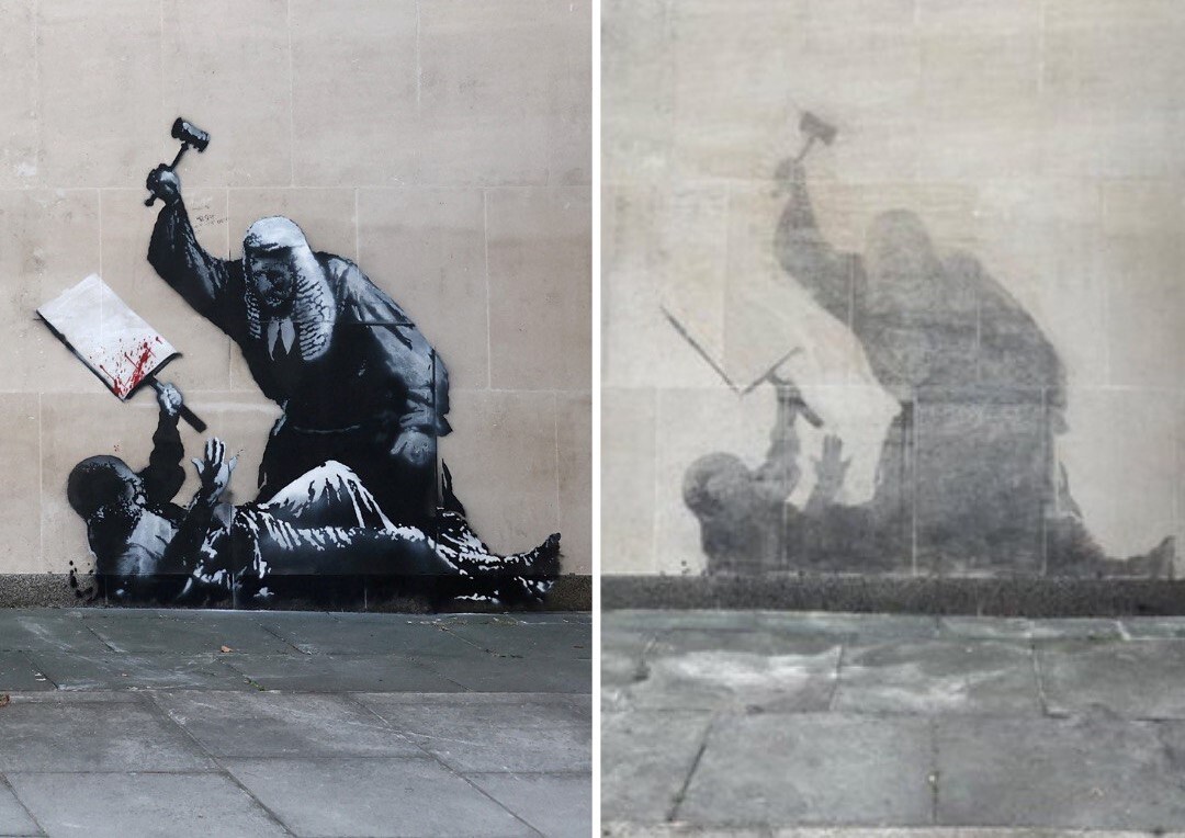 ببینید| پاک کردن نقاشی بنکسی در لندن تنها پس از یک روز