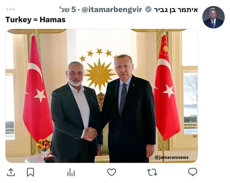 پست جنجالی «بن گویر» درباره ترکیه پست جنجالی «بن گویر» درباره ترکیه