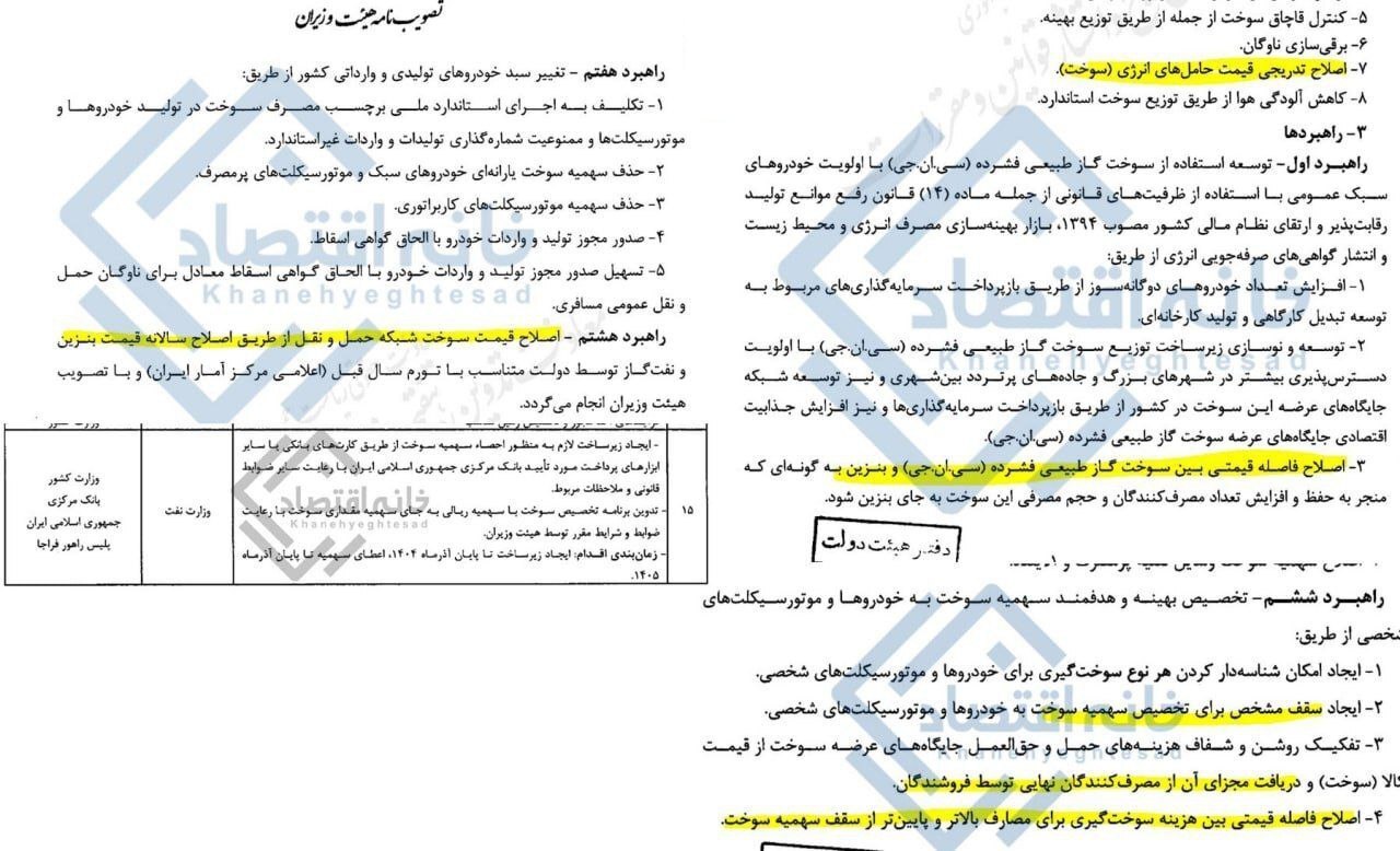 مصوبه دولت برای افزایش قیمت بنزین