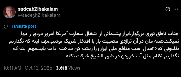 واکنش زیباکلام به اظهارات ناطق نوری: ابراز پشیمانی دردی را دوا نمیکند