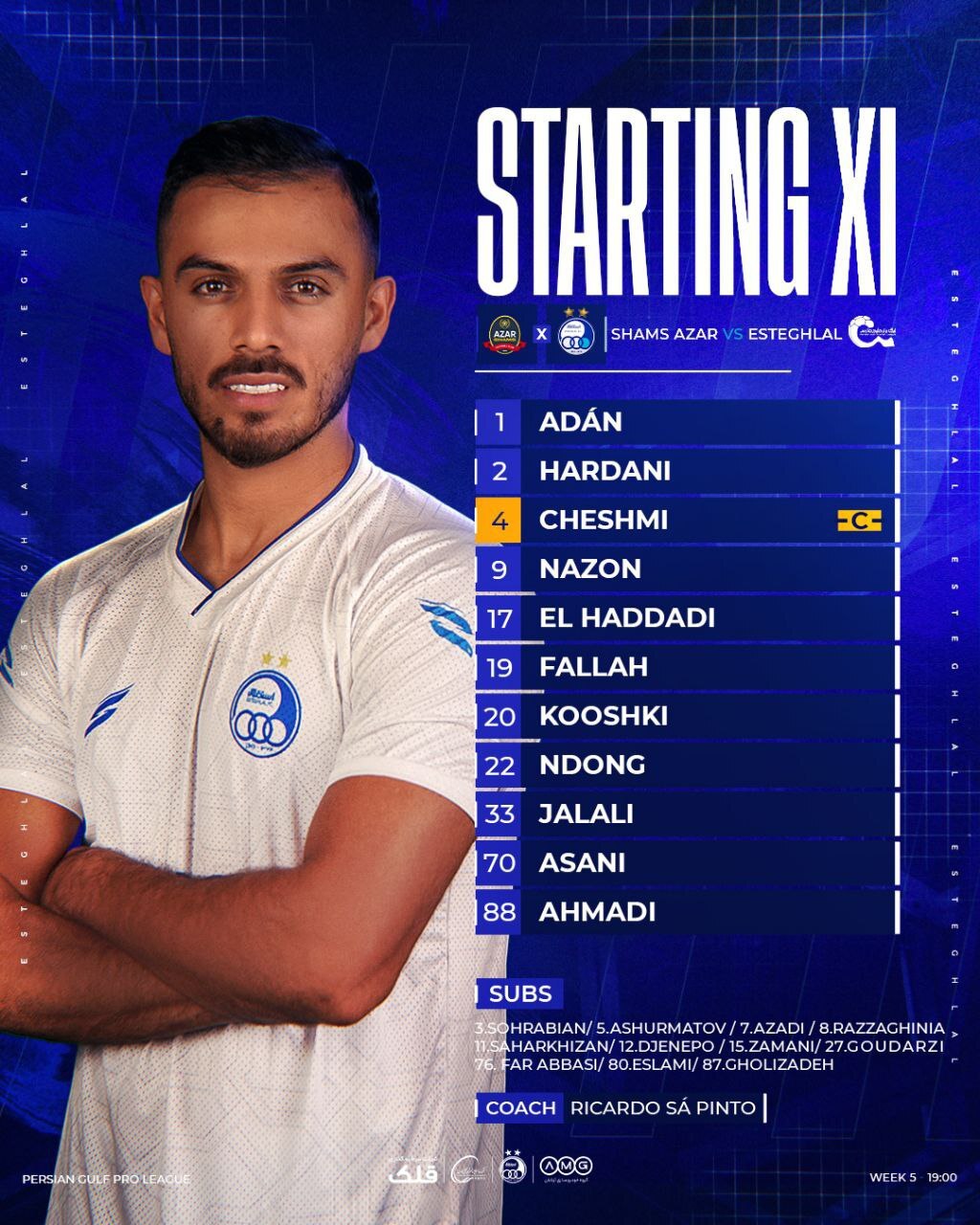 ترکیب رسمی استقلال مقابل شمس‌آذر