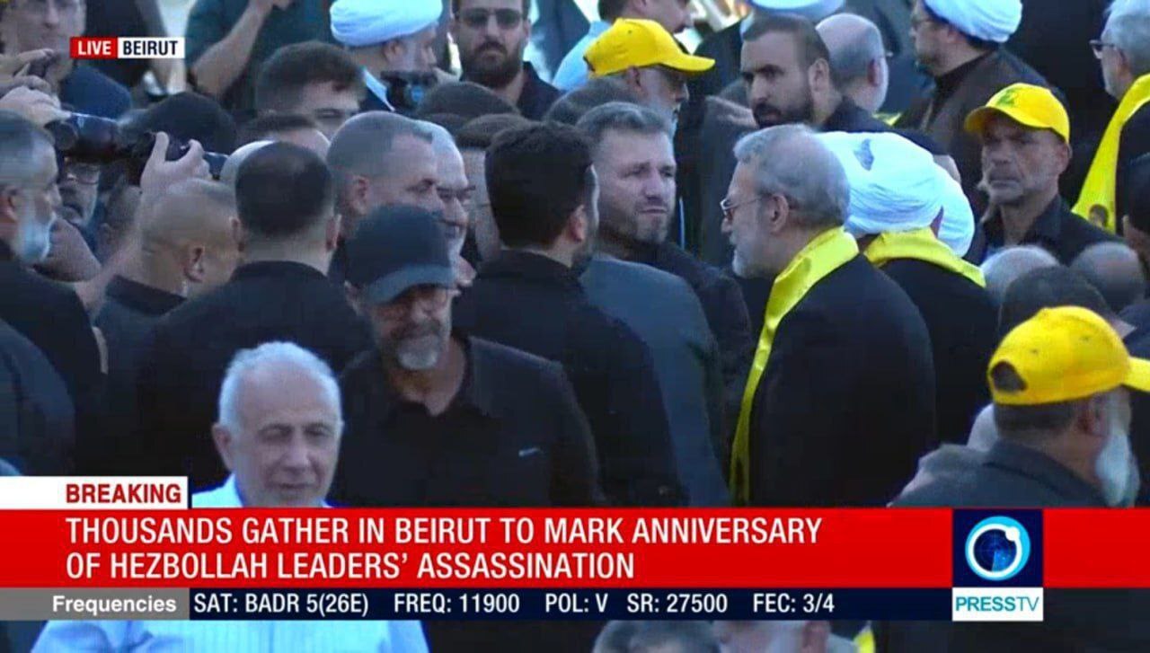 عکس| حضور لاریجانی در مراسم سالگرد شهادت سید حسن نصرالله در بیروت