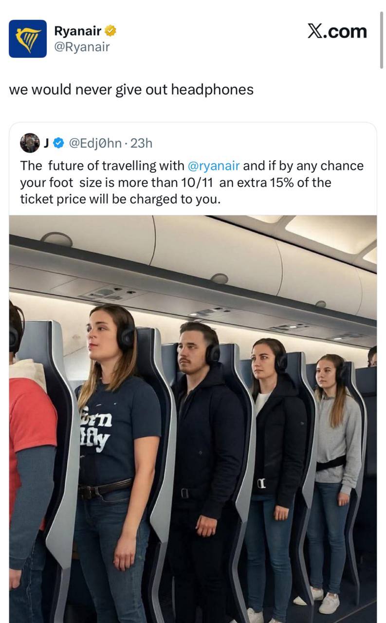 شوخی یک کاربر با هواپیمایی ارزان قیمت ایرلند و حاضرجوابی شرکت شوخی یک کاربر با هواپیمایی ارزان قیمت ایرلند و حاضرجوابی شرکت