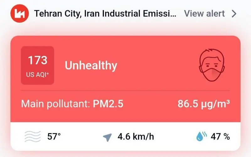 هوای پایتخت قرمز شد؛ تهران در جمع ۷ شهر آلوده جهان