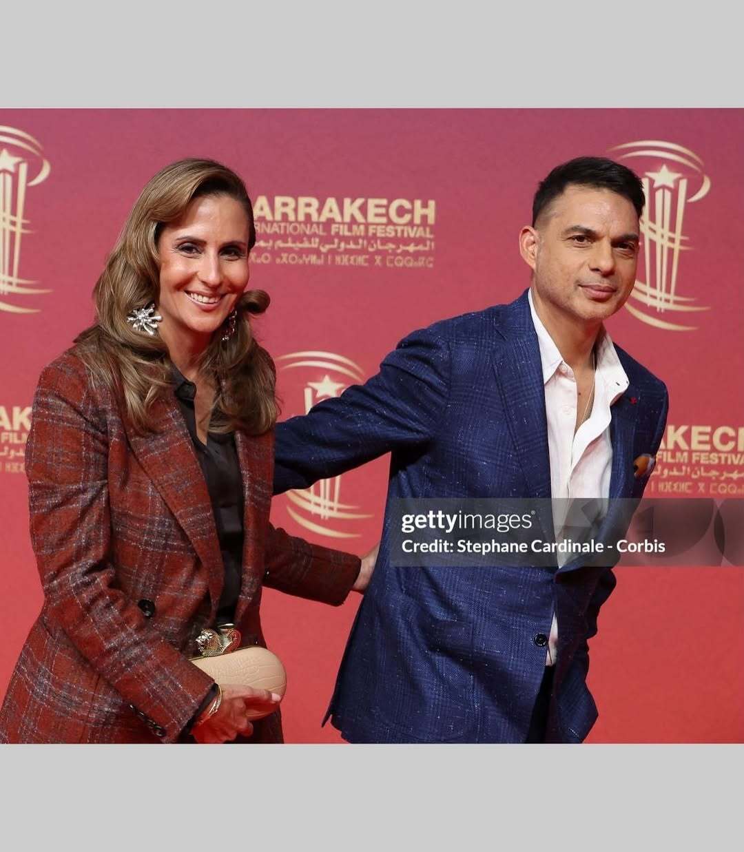 پیمان معادی و همسرش در فرش قرمز جشنواره فیلم مراکش