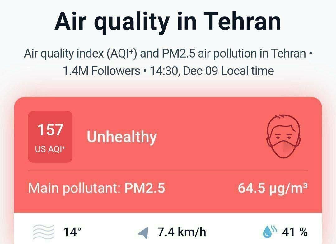 شاخص آلودگی هوای تهران، هم اکنون