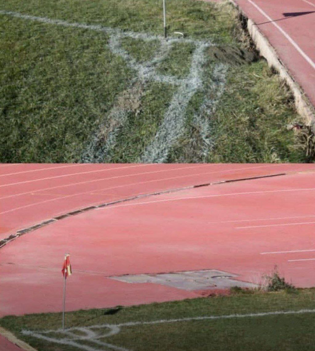 وضعیت خط کشی عجیب ورزشگاه سنندج