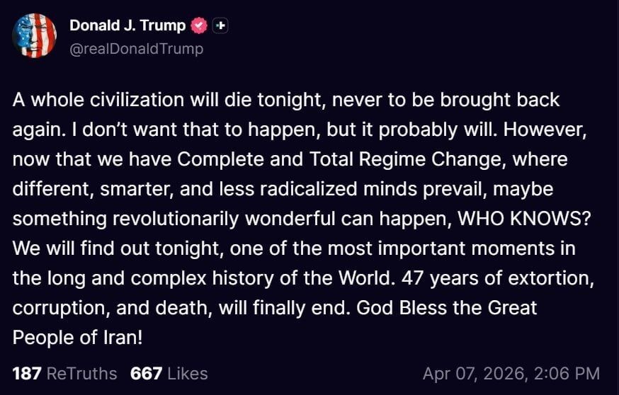 ترامپ در تهدید تازه: امشب یک تمدن کامل خواهد مرد