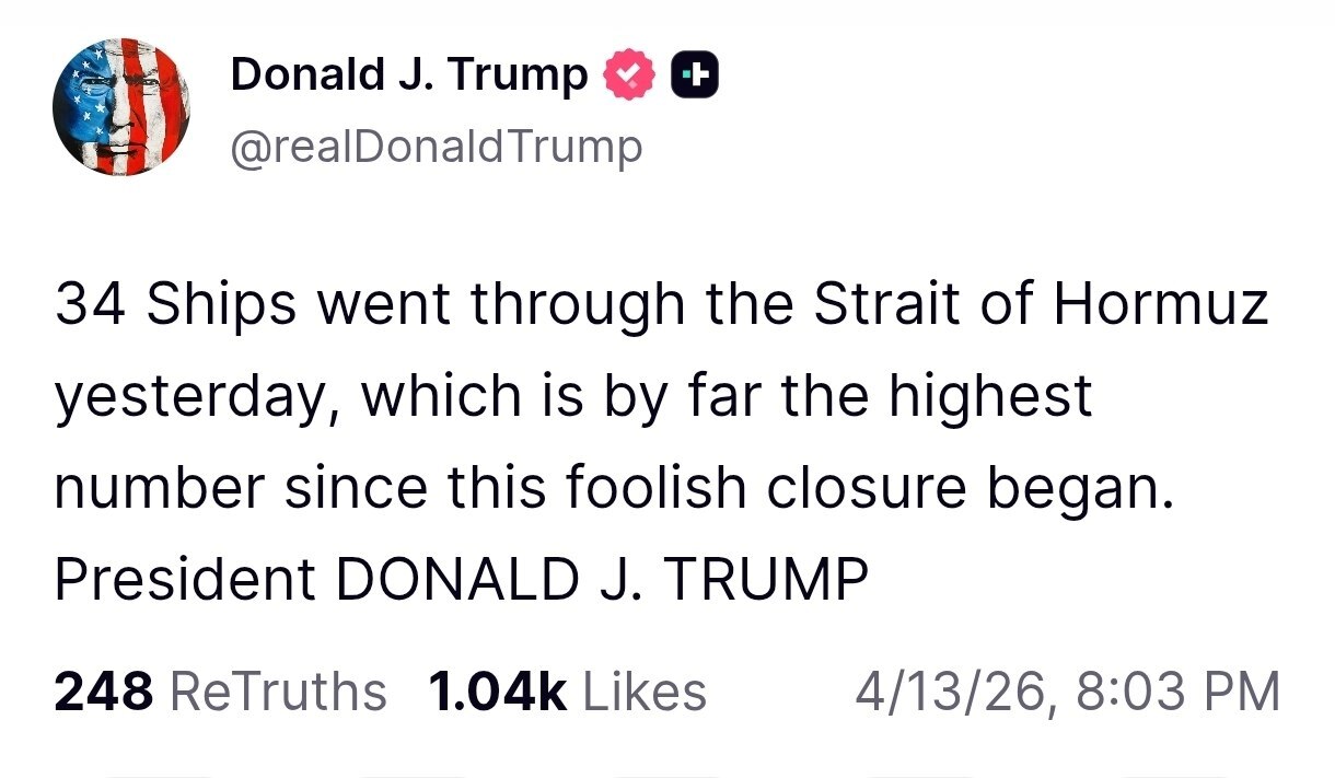ادعای ترامپ: روز گذشته ۳۴ کشتی از تنگه هرمز عبور کردند