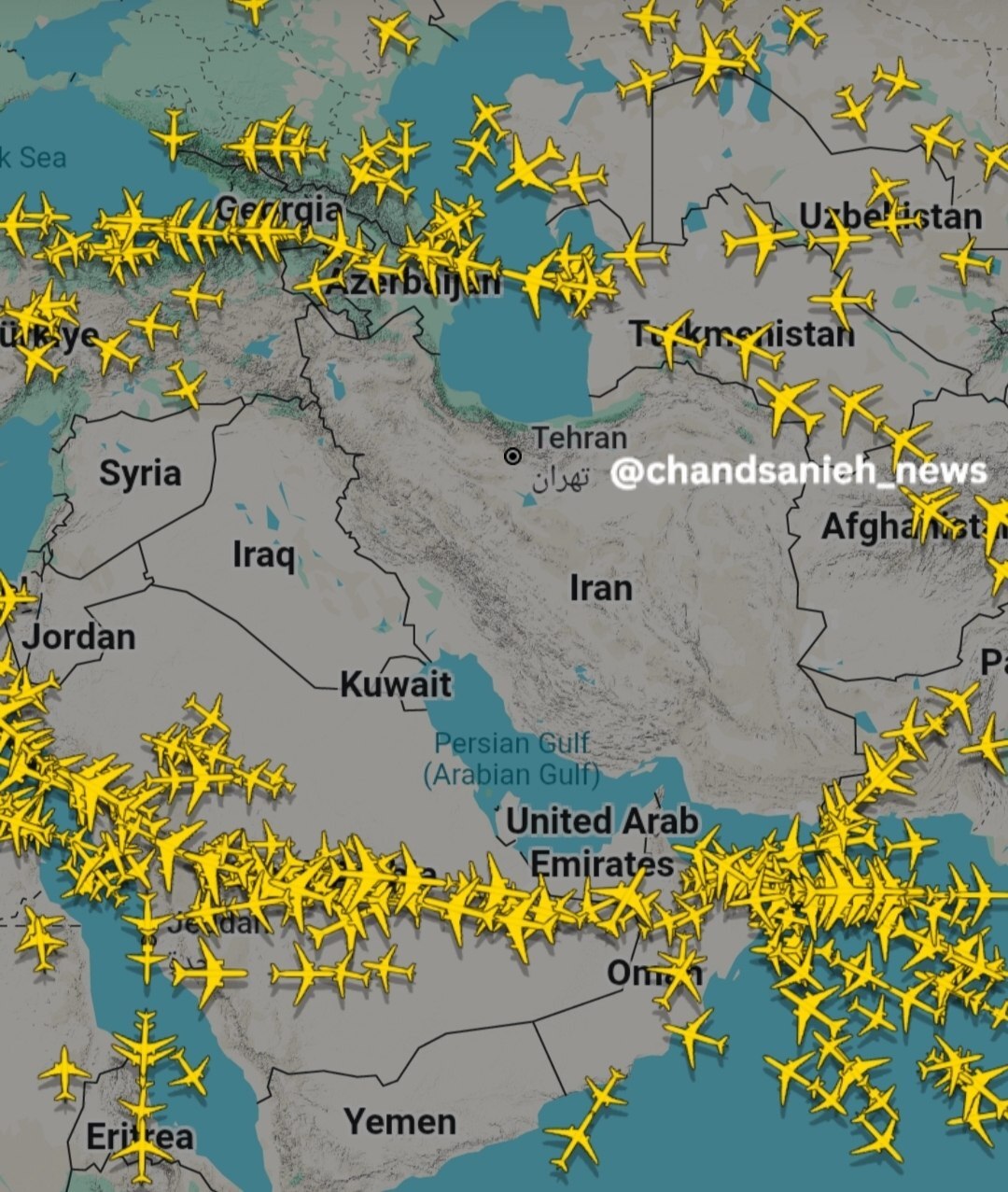هم اکنون، وضعیت پروازها در آسمان منطقه