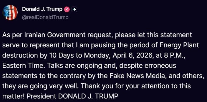 ادعای جدید ترامپ: توقف ۱۰ روزه حملات به زیرساخت‌های انرژی ایران