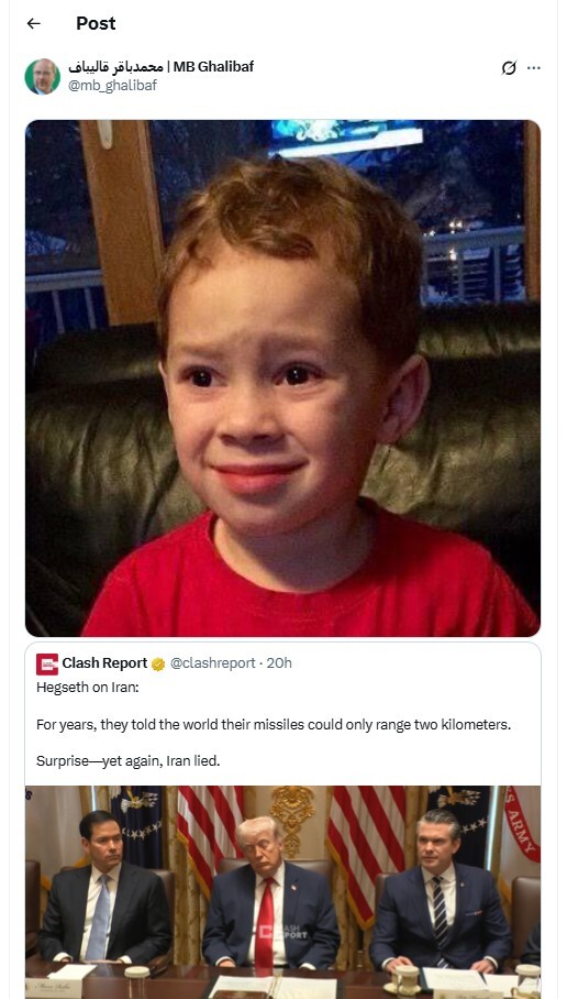 عکس| واکنش دیدنی قالیباف به هگست